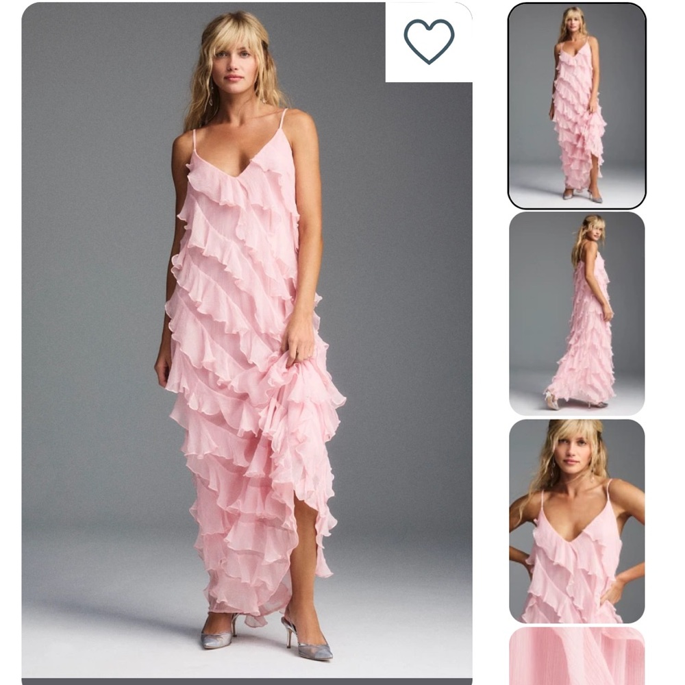 BHLDN Jia Bias-Cut Ruffled V-Neck Gown